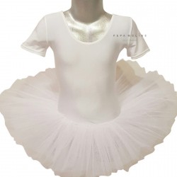 White tutú of ballet lycra with short sleeve