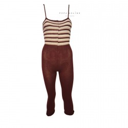 Stiped burgundy long jumpsuit with narrow straps