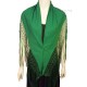 Green polyamide shawl with long fringe