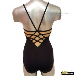 Maillot negro cintas/tul