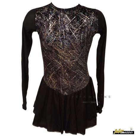 Maillot skating with skirt with long semitransparent sleeve